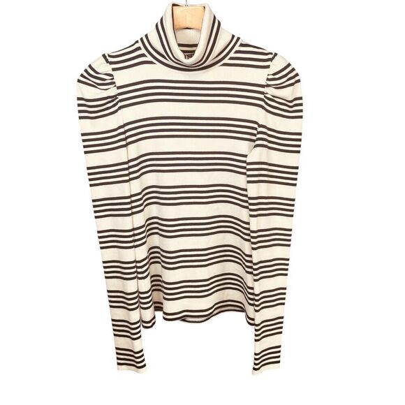 Veronica Beard Cedar Striped Stretch-pima Cotton Turtleneck Sweater Top - Picture 3 of 13